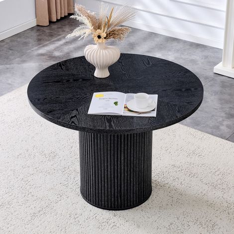 Table ronde à manger en MDF noir avec base métal, Ø100x76 cm (1/5)