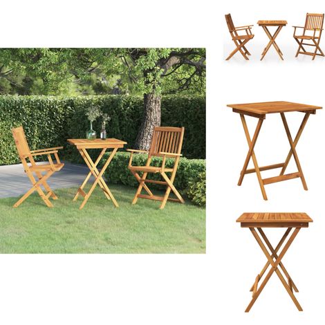Ensemble à manger de jardin pliable 3 pcs Bois d'acacia solide - Ensemble Salon De Jardin - Mobilier De Jardin - Table Pliante - Chaises Pliantes - Acacia (1/5)