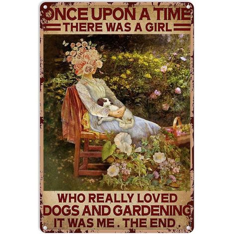 Plaques de Jardin "Une Fille Aime les Chiens et le Jardinage", Plaque de Fer Métallique Vintagée, Décoration de Jardin pour Décoration Murale de Chambre à Coucher, Maison, Hôtel, Bar, Café 20x30 Cm (1/5)
