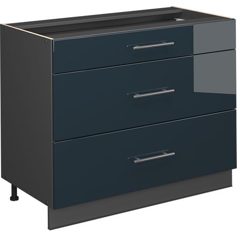 Meuble cuisine Fame-Line, Bleu foncé brillant/Anthracite, 100cm sans PT, Vicco (1/5)