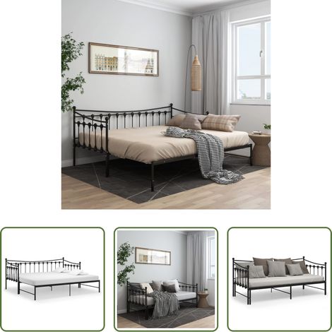 Schlafplatz - Ausziehsofa Bettgestell Schwarz Metall 90x200 cm (1/5)