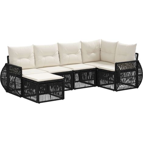 vidaXL Set Divano da Giardino 6 pcs Nero e Bianco Crema polyrattan