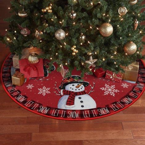 1 Jupe de sapin de Noël, 122cm, motif bonhomme de neige, tapis décoratif intérieur extérieur, protection sol fêtes (1/5)