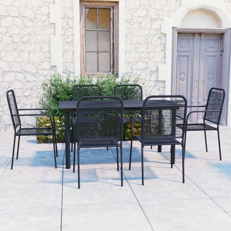 FIMEI Mobilier à dîner d'extérieur 7 pcs Noir Verre et acier (1/5)