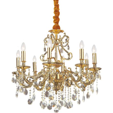 Ideal Lux Gioconda - 8 Light Crystal Chandelier Antik Gold Finish, E14