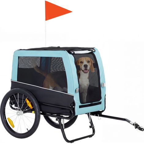 Faltbarer Fahrradanhänger mit Sicherheitsreflektoren, Leine, für Mittelgroße Hunde bis 20 kg 143 x 70 x 90 cm Hellblau