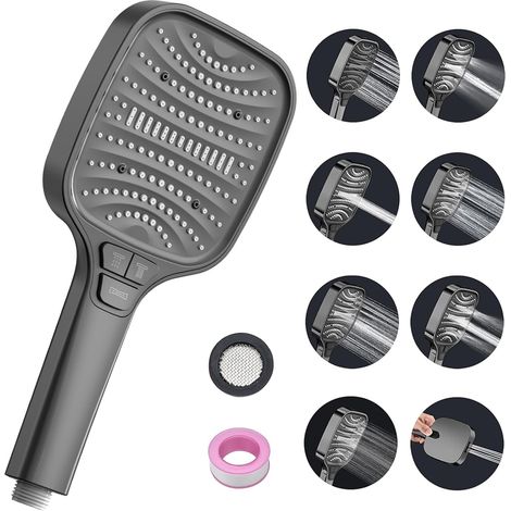 Pommeau de douche à main haute pression – 8 modes de jet – Économie d’eau – Installation facile – Pour salle de bain ( Gris anthracite ) (1/5)