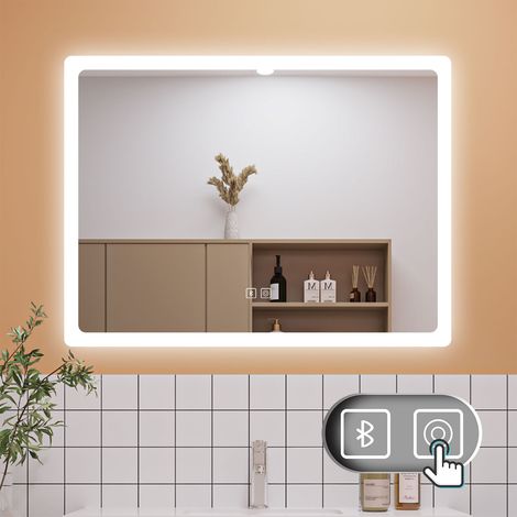 Dimmable 3 Colour Bathroom Mirror with Lights Anti Fog Touch Sensor Wall Mounted LED Bathroom Mirrors - 700x500mm+Bluetooth