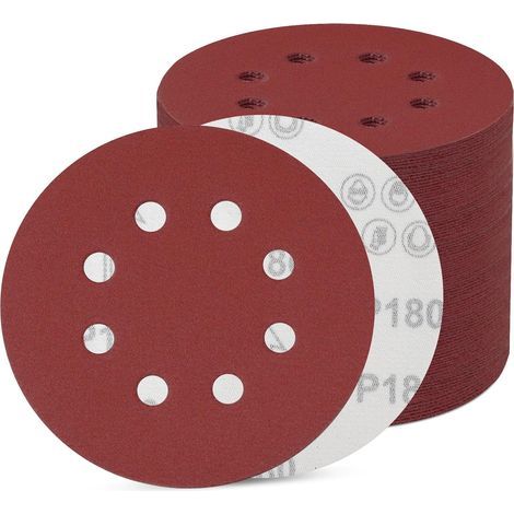 100 Disques abrasifs, Grain 40 à 400, Diamètre 125mm, 8 trous, Pour métal bois plastique (1/5)
