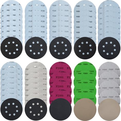 71-teiliges Schleifpapier für 125-mm-Schleifscheiben, Nass- und Trockenschleifmatte, Körnungen 60/150/240/400/800/1000/1500/2000/3000/5000, mit und ohne Loch