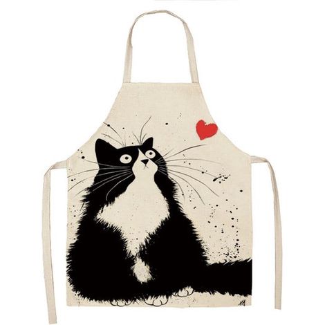 Tablier de cuisine sans manches en coton et lin, motif chat noir, 55 x 68 cm, pour cuisine et tâches ménagères (1/5)