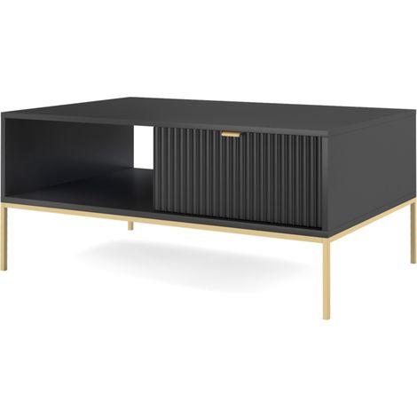 Selsey Vellore - Couchtisch Wohnzimmertisch mit Schublade, Schwarz mit goldenen Metallbeinen, 104x68 cm (1/3)