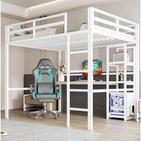 MEUBLIV Hochbett 140x200 cm weiß – mit Schreibtisch, USB Typ-C, ohne Matratze (1/5)