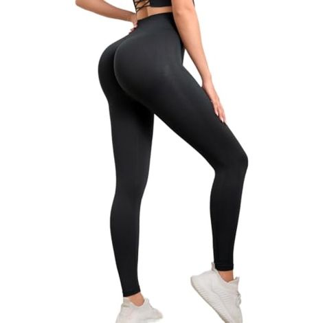 Leggings deportivos push-up de cintura alta sin costuras para mujer, anticelulíticos, ideales para yoga, fitness y running, color negro, talla M. (1/5)
