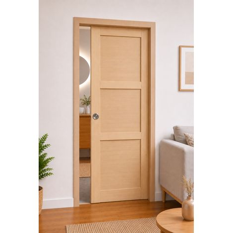 Porte Coulissante Ayous 3 Panneaux H204 X L93 Cm, Galandage, Kit Finition (coquille Et Tire Doigt) Gd Menuiseries (1/3)