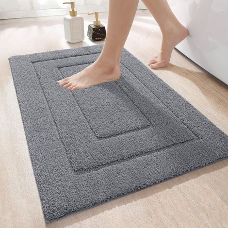 Tapis de Bain Antidérapant 40 x 60 cm, Moelleux en Microfibre, Absorbant l'eau, Lavable en Machine, Extra Epais, pour Salle de Bains, Gris (1/5)