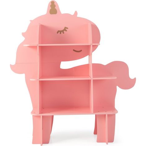 Libreria in legno per stanza dei bambini, Organizzatore di archiviazione giocattoli adorabile per sala giochi Rosa (1/4)