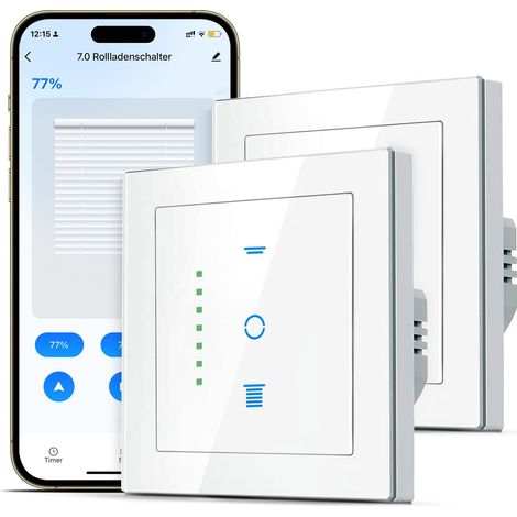 WiFi interrupteur de volet roulant, minuterie de volet roulant intelligente, contrôle volets roulants/stores/auvents, compatible avec, 2 pièces Blanc (1/5)