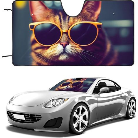 Car Windshield Sunshade, Universal Foldable Car Sunshade, UV Ray Blocking Visor for Sedans, SUVs, Trucks, Animal Print (Cat, 70x130cm) (1/5)