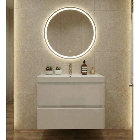 Meuble Salle de Bains BORA 80 suspendu avec vasque/lavabo intégré, finition laquée Blanc brillant, design moderne, fixation murale sécurisée, gain de place optimal pour votre salle de bain (1/5)