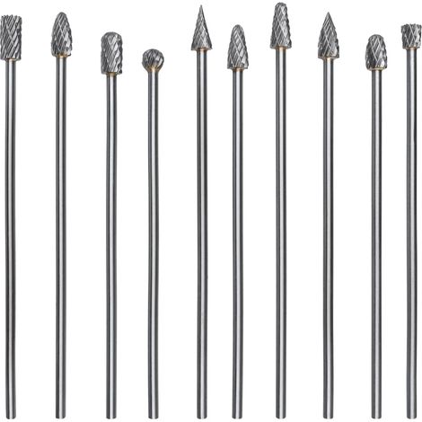 Satz mit 10 doppelschneidigen Hartmetall-Rotationsfräsern, Satz Rotationsfräser für Metall mit 3-mm-Schaft zum Polieren, Gravieren und Bohren von Metall.