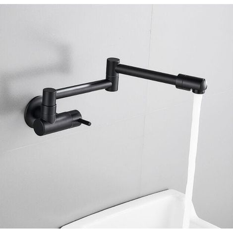 Black brass wall-mounted kitchen tap – Telescopic pull-down mixer tap – Ceramic valve for precise control – Easy installation (1/3)