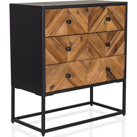 Kommode SANTJAGO BLACK SUN L 63x34x70,5 cm 3 Schubladen Tanne massiv hjh LIVING (1/5)