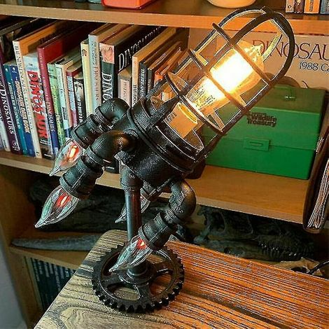 Lampe de table rétro fusée industrielle, éclairage steampunk, décoration vintage, design vaisseau spatial, lampadaire bureau, ambiance rétro, 1 pièce, noir métal. (1/4)