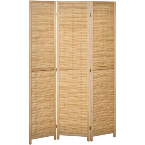 Paravent séparateur pliable occultant 3 panneaux en bambou, dimensions 120×170×1,8 cm, finition naturelle