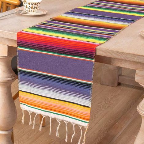 Chemin de table de style mexicain de 108 x 14 pouces, grande décoration pour une fête mexicaine, chemin de table en pur coton