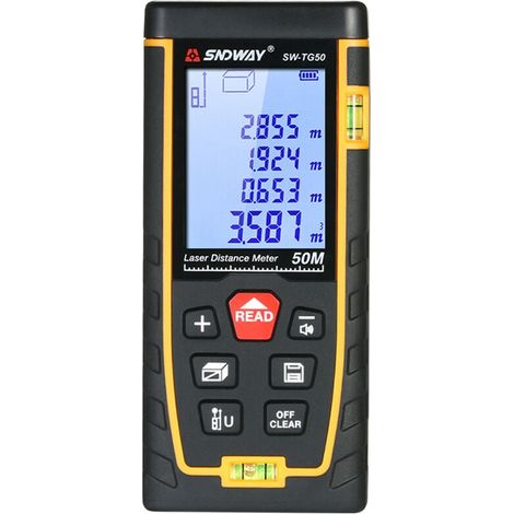 Mini telémetro portátil Telémetro de alta precisión con 30 grupos Almacenamiento de datos Pantalla LCD retroiluminada Nivel 2 Diámetro de burbuja Medidor Área Medición de volumen (50 m) (1/5)
