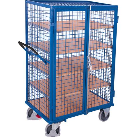 VARIOfit Etagenwagen fest verschweißt 1.245 x 785 mm Drahtgitterwände 4 Etagenböden Doppelflügeltür mit Basquille-Verschluss (1/3)