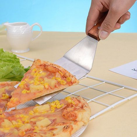 Ensemble de 3 pièces en acier inoxydable comprenant une pelle à pizza, un coupe-pizza, une spatule de cuisson et des outils de cuisine.