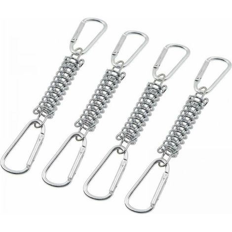 4pcs Spring Buckle Tension Blind Fixing - Shade Sail Fixings Accessories in Stainless Steel with 4 Helical Springs and 8 Carabiners for Tents, Awnings, and Camping (1/4)