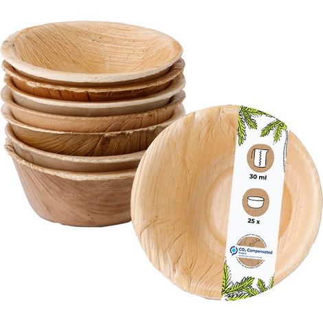 GREENBOX 25 ciotole sostenibili in foglia di palma, 30 ml, rotonde, biodegradabili, compostabili, stoviglie usa e getta per catering, cibo, eventi, stoviglie per feste (1/5)