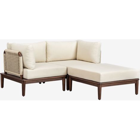 Divano modulare a 2 pezzi con 2 poltrone angolari e pouf in acacia Giulia SKLUM            