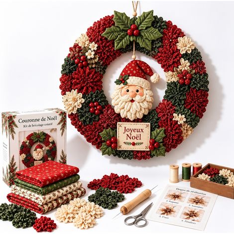 Kit Couronne de Noël en Tissu DIY Couronne Père Noël 30cm Décoration Festive 200 g – Livraison gratuite