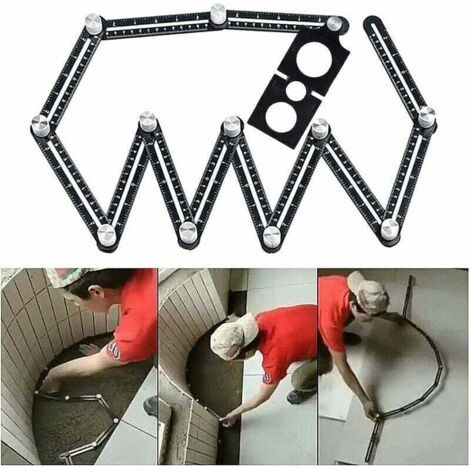 Template Tool,Triomphe gabarit d'angle, règle de mesure multi-angles, 12 côtés en alliage d'aluminium, règle multi-angles, avec règle de positionnement inclinable, noir