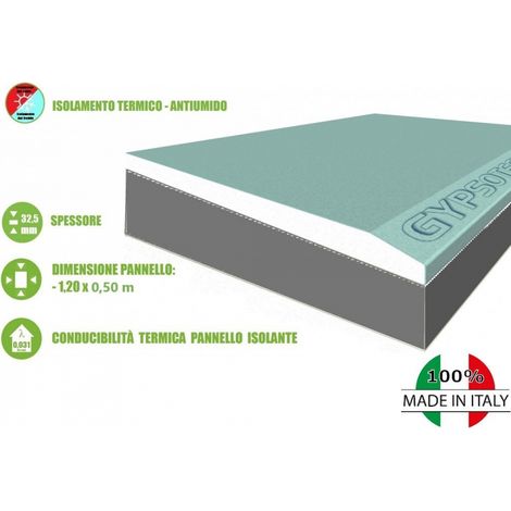 Pannello Accoppiato in Cartongesso Antiumido Aqua e EPS additivato con Grafite per Isolamento Termico/Acustico - 120x50xH3,25 cm