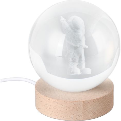 Lampe de nuit LED boule de cristal avec USB, socle en bois, ornement sculpté 3D, lampe de nuit décorative pour la maison, petit astronaute, lumière chaude (1/5)