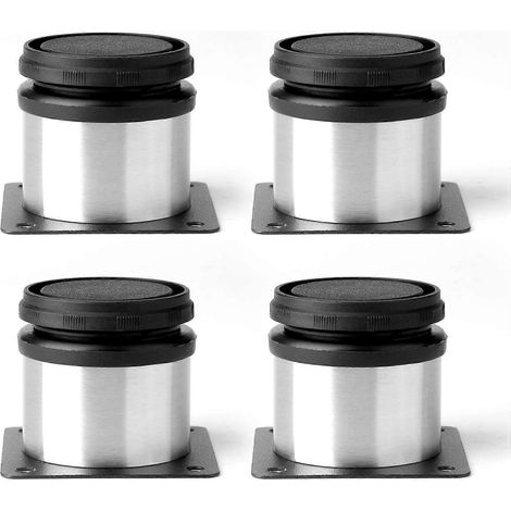 4 pieds de cuisine réglables en acier inoxydable pour meubles de cuisine, ronds et noirs. (1/5)