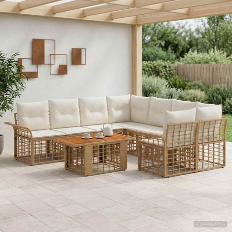 vidaXL Set Divano da Giardino 9 pz Naturale e Bianco Crema polyrattan (1/5)