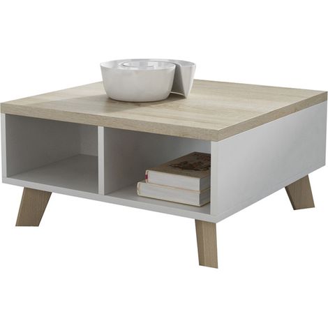 Table basse décor chêne & blanc 60 cm Colin (1/2)