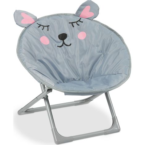 Relaxdays Moonchair enfant, motif souris, pliable, HxLxP: 47 x 50 x 48 cm, chaise enfant intérieur/extérieur, gris