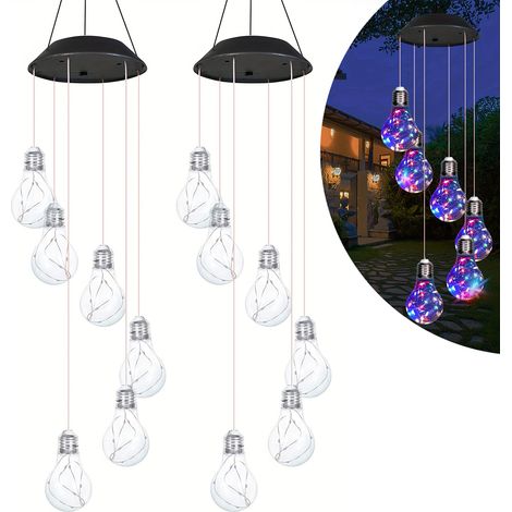 Carillons éoliens solaires à lumières colorées, 2 pièces, pour l'extérieur, lampes solaires suspendues, ampoule Edison, carillon éolien (1/5)