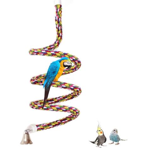 1 Jouet en Cordon, Corde 100% Coton, Cloche Spirale, Perchoir Escalade, Pour Perruches et Perroquets