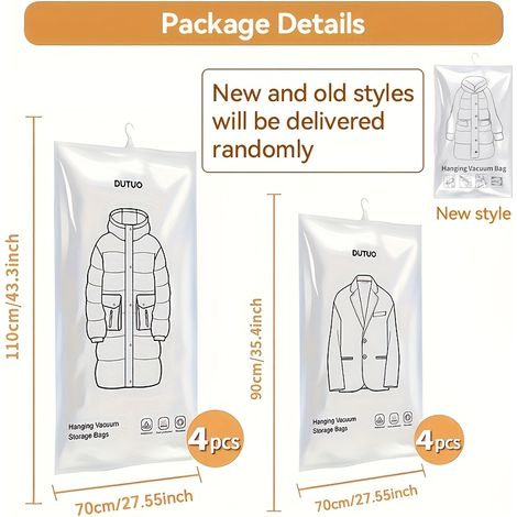 Lot de 8 sacs de rangement sous vide pour vêtements, costumes, vestes, optimisation de l'espace, rangement de placards et voyages. Blanc transparent.-AquaForge