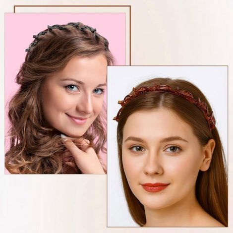 Serre-Tete Avec Clips - Pour Franges Et Coiffure - Double Couche A Dents - 2 Pieces - Noir Et Marron (1/5)
