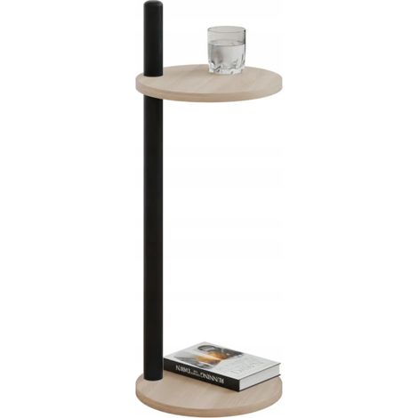 Mesita auxiliar redonda tipo loft con estante, 30x30x80 cm, metal negro. (1/5)