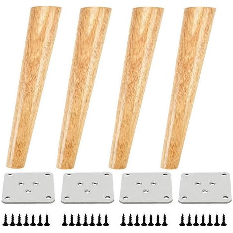 Set di 4 gambe angolari in legno per mobili, gambe per tavolo con piastre di montaggio e viti - 30 cm